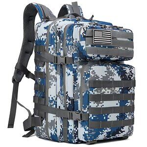 45L Tactical Backpack Camo Blue Waterproof Multi Compartment for Hiking, Camping